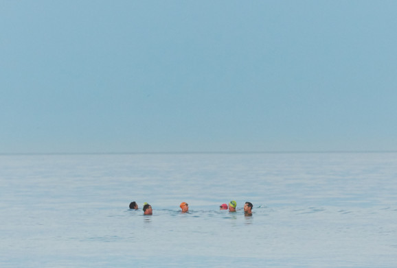 The Deep Enders, from the Buenaventura Swim Club in Ventura, Calif., had a light workout on Saturday ahead of their 70-mile open water relay attempt, which began on Monday. Credit: Jake Michaels for The New York Times