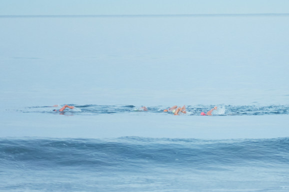 The swim group called the Deep Enders during a Saturday practice in preparation for their 70-mile channel relay swim. Credit: Jake Michaels for The New York Times